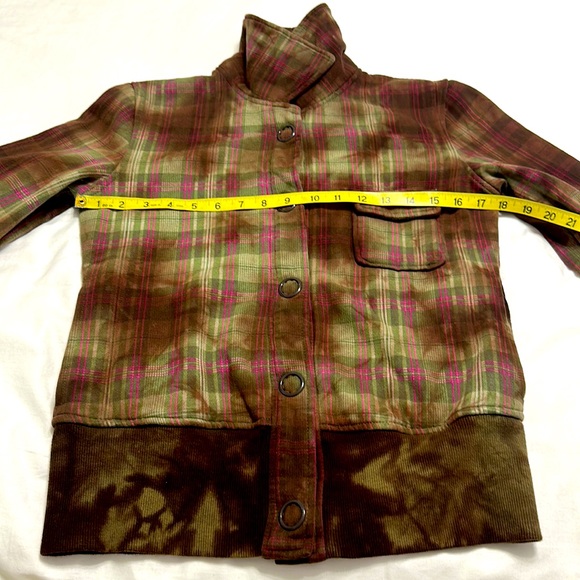 Roxy Med Multi Color Plaid & Tie Dye Ribbed Waist and Cuffs Sweater Jacket - Picture 12 of 14